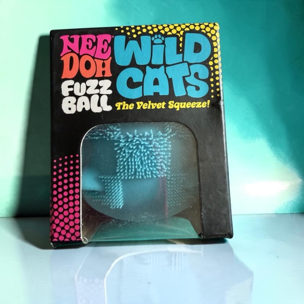 Nee Doh Fuzz Wild Cats Gel Squeeze Ball Stress Reliever, Blue, 3 in